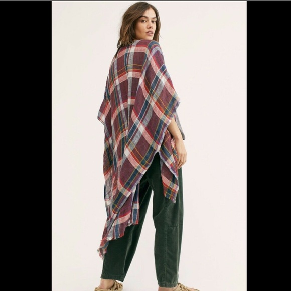 Free People Kimono Plaid Oversized wine green O/S - Picture 6 of 6